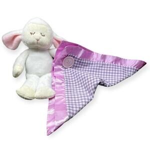 Ganz Faith Lamb Blanket Lovey Plush Baby Toy HE10064 Purple White Satin Trim 9”